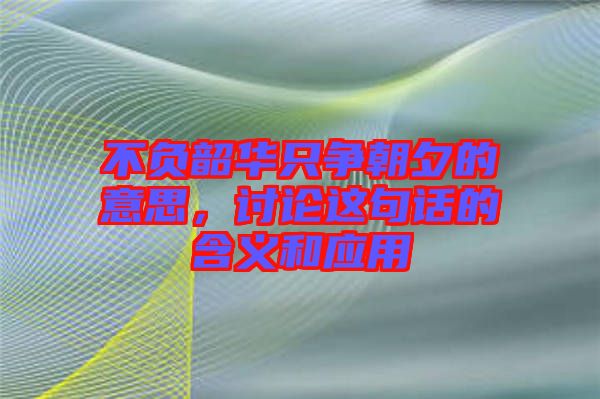 不負(fù)韶華只爭(zhēng)朝夕的意思，討論這句話的含義和應(yīng)用