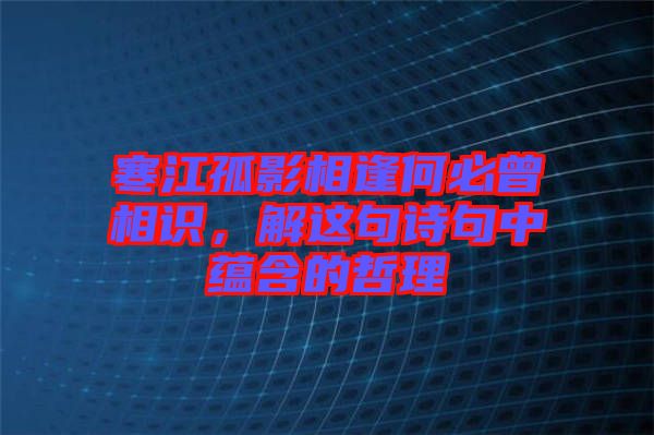 寒江孤影相逢何必曾相識，解這句詩句中蘊含的哲理