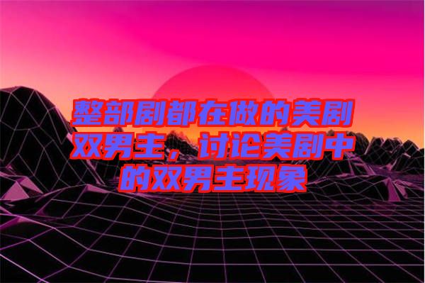 整部劇都在做的美劇雙男主，討論美劇中的雙男主現(xiàn)象