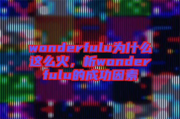 wonderfulu為什么這么火，析wonderfulu的成功因素
