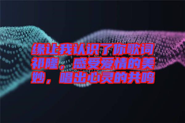 緣讓我認(rèn)識(shí)了你歌詞祁隆，感受愛(ài)情的美妙，唱出心靈的共鳴