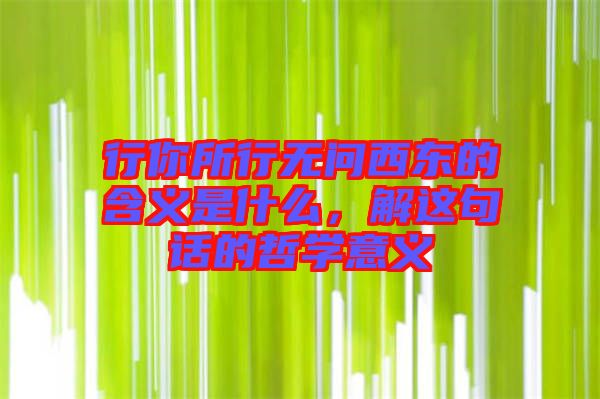 行你所行無問西東的含義是什么，解這句話的哲學(xué)意義