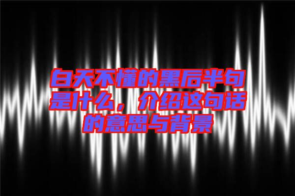 白天不懂的黑后半句是什么，介紹這句話的意思與背景