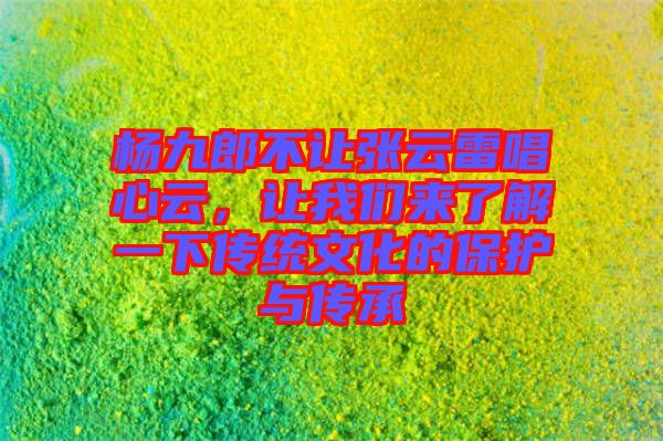 楊九郎不讓張?jiān)评壮脑?，讓我們來了解一下傳統(tǒng)文化的保護(hù)與傳承