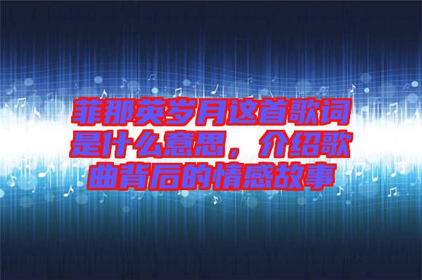 菲那英歲月這首歌詞是什么意思，介紹歌曲背后的情感故事