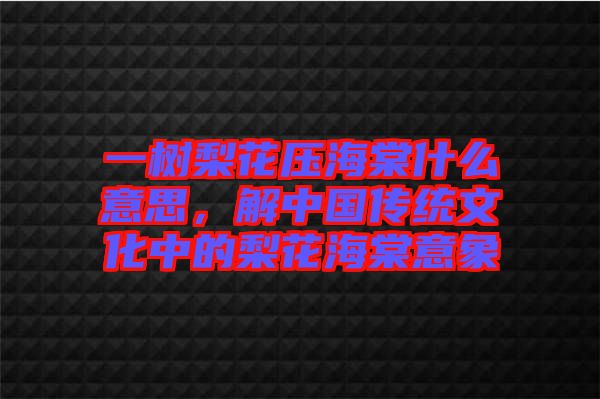 一樹梨花壓海棠什么意思，解中國傳統(tǒng)文化中的梨花海棠意象