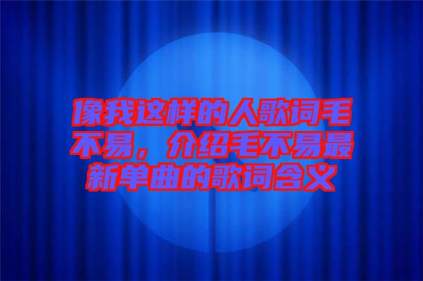 像我這樣的人歌詞毛不易，介紹毛不易最新單曲的歌詞含義