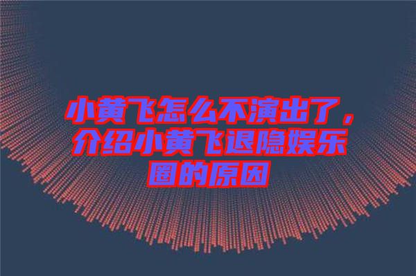 小黃飛怎么不演出了，介紹小黃飛退隱娛樂圈的原因
