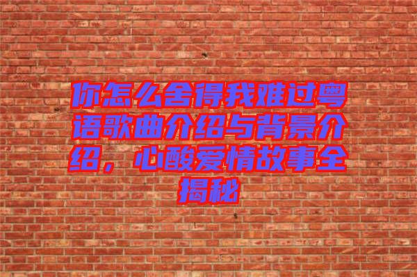 你怎么舍得我難過粵語歌曲介紹與背景介紹，心酸愛情故事全揭秘