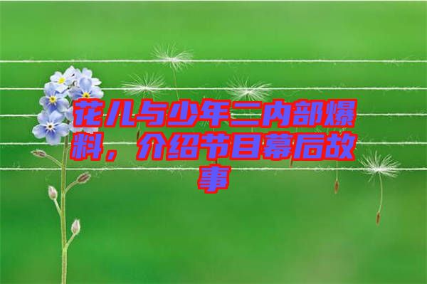 花兒與少年二內(nèi)部爆料，介紹節(jié)目幕后故事