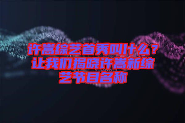 許嵩綜藝首秀叫什么？讓我們揭曉許嵩新綜藝節(jié)目名稱